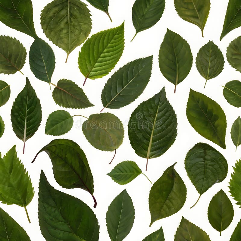 An Overhead Studio Shot of Green Leaves, Featuring Various Shapes, Textures, and Veins vector illustration