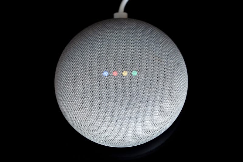 Overhead View Of A Google Home Mini With Cable
