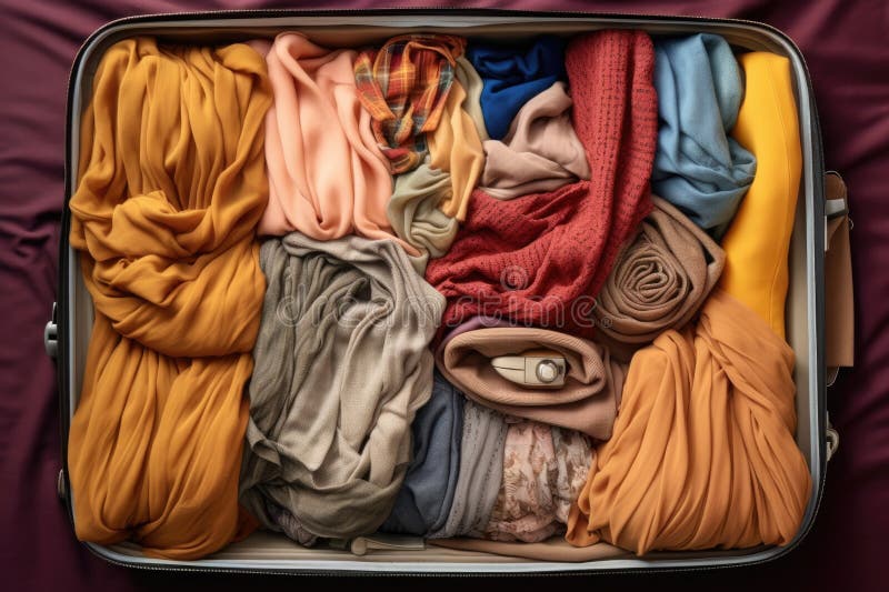 Overhead view of neatly folded clothes in suitcase royalty free illustration
