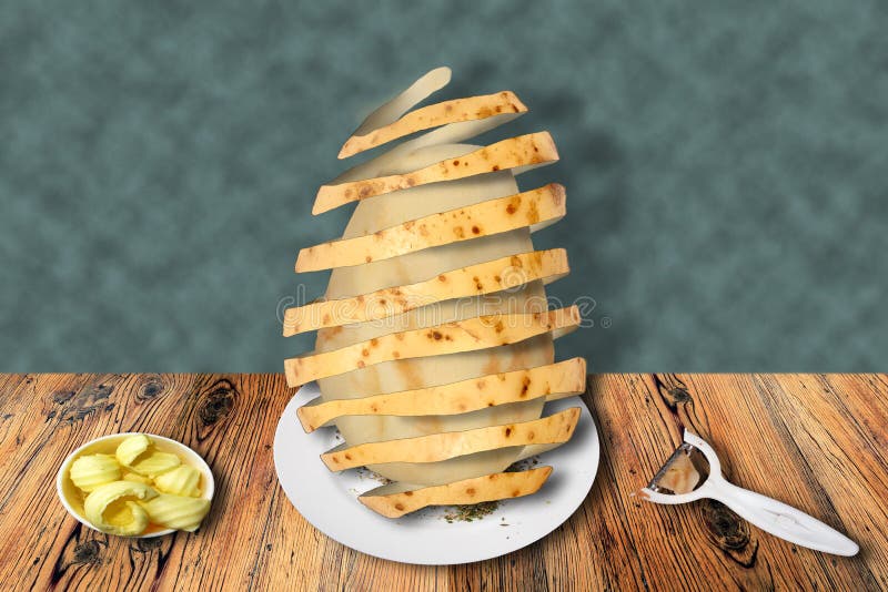 Overklig bild av hur man skalar en potatis royaltyfria bilder Overklig bild av hur man skalar en potatis royaltyfria bilder