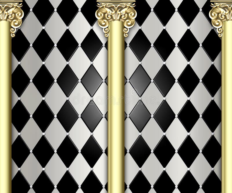 Illustration of a very elaborate old world columns against a luxurious diamond tiled background. Illustration of a very elaborate old world columns against a luxurious diamond tiled background