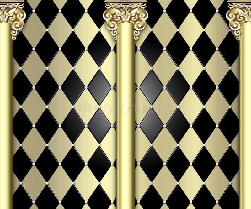 Illustration of a very elaborate old world columns against a luxurious diamond tiled background. Illustration of a very elaborate old world columns against a luxurious diamond tiled background