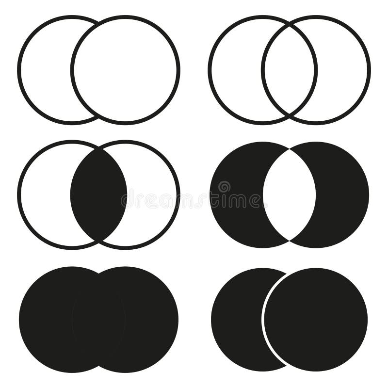 Overlapping circles icon. Intersecting shapes symbol. Venn diagram representation. Vector circular design. stock illustration