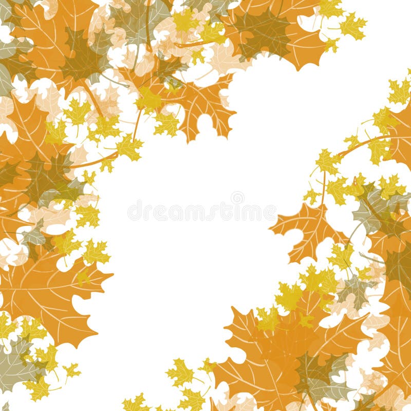 Maple Leaves in corner detail design background, multi layered fall colors, hand drawn leaves