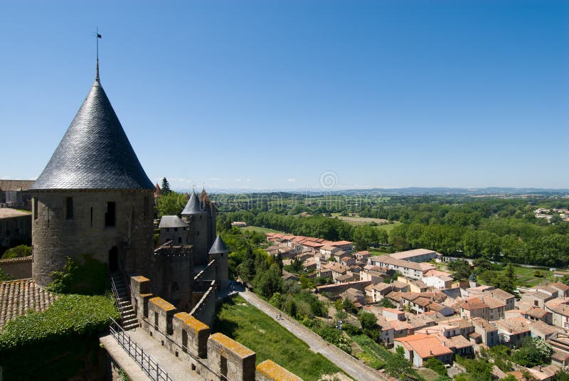 Aerial Top View Of Carcassonne Medieval City And Fortress Castle From Above,  Sourthern France Stock Photo, Picture and Royalty Free Image. Image  81282595.