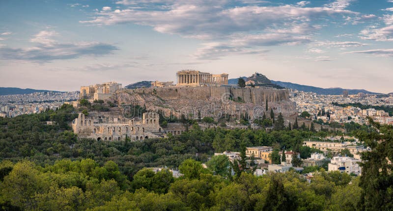 Overlooking the Acropolis at Sunset Stock Photo - Image of acropolis ...