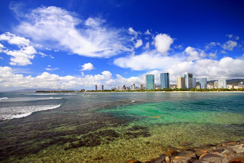 Overlooking Ala Moana with Crystal Clear Water Stock Image Image of