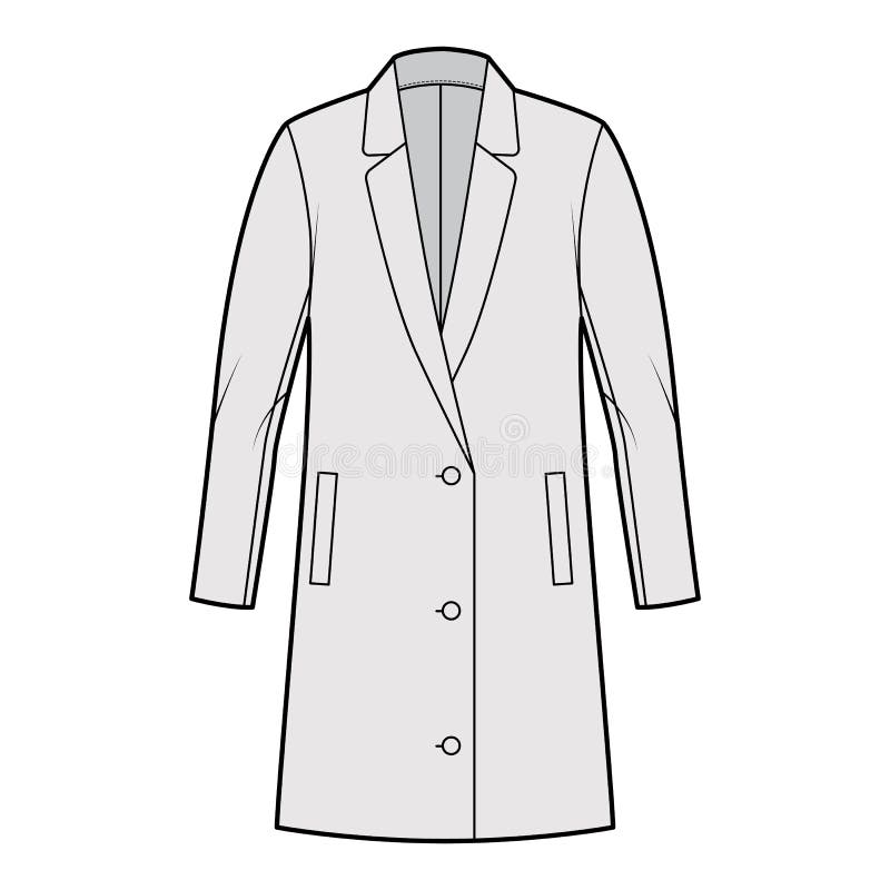 Oversized Blazer Jacket Suit Technical Fashion Illustration with Single ...
