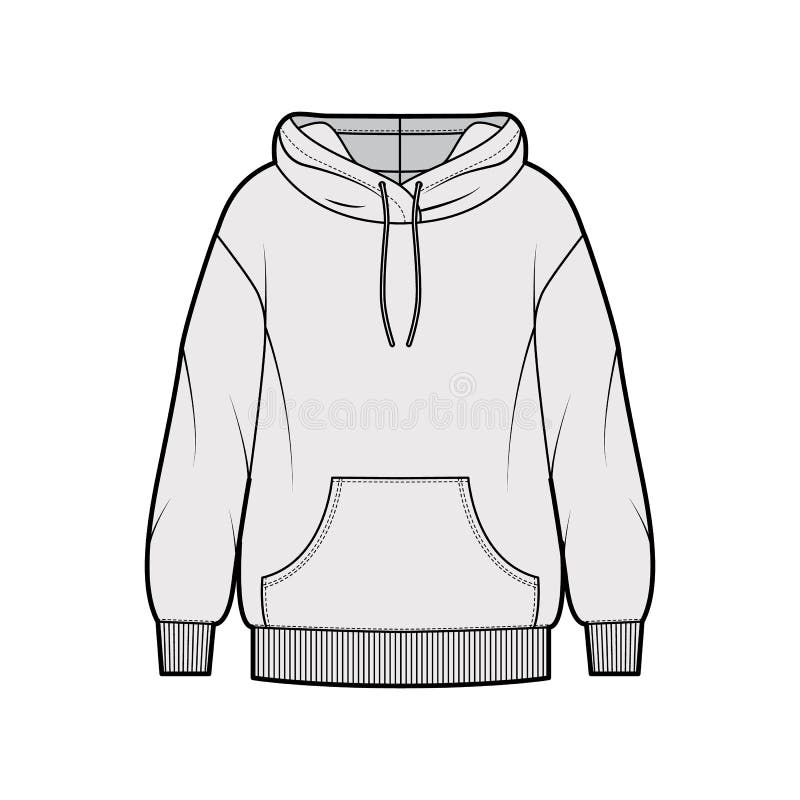 Oversized Cotton-fleece Hoodie Technical Fashion Illustration with ...