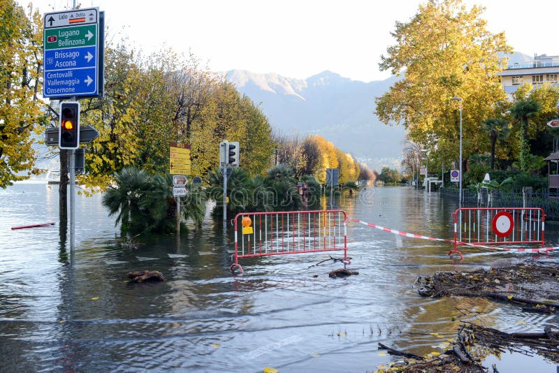 Inundation of lake Maggiore at Locarno on Switzerland. Inundation of lake Maggiore at Locarno on Switzerland