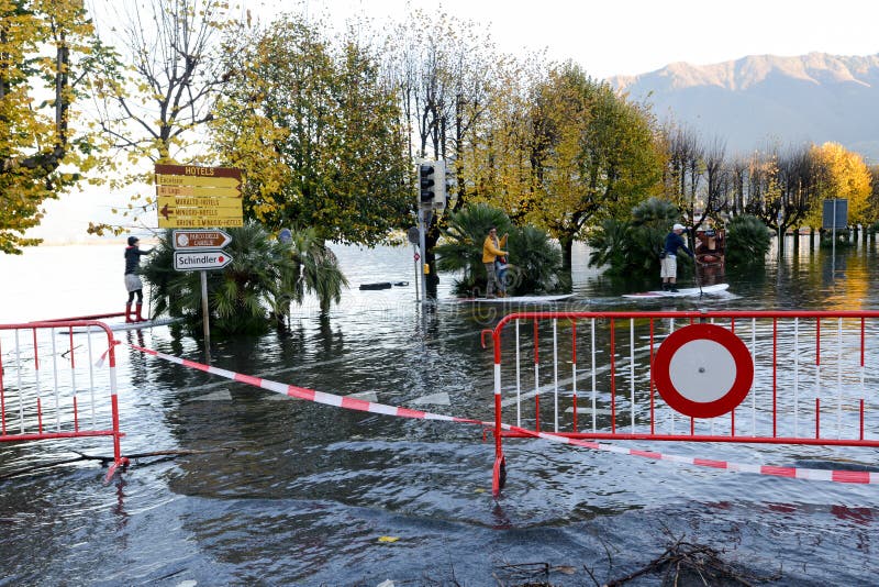 Inundation of lake Maggiore at Locarno on Switzerland. Inundation of lake Maggiore at Locarno on Switzerland