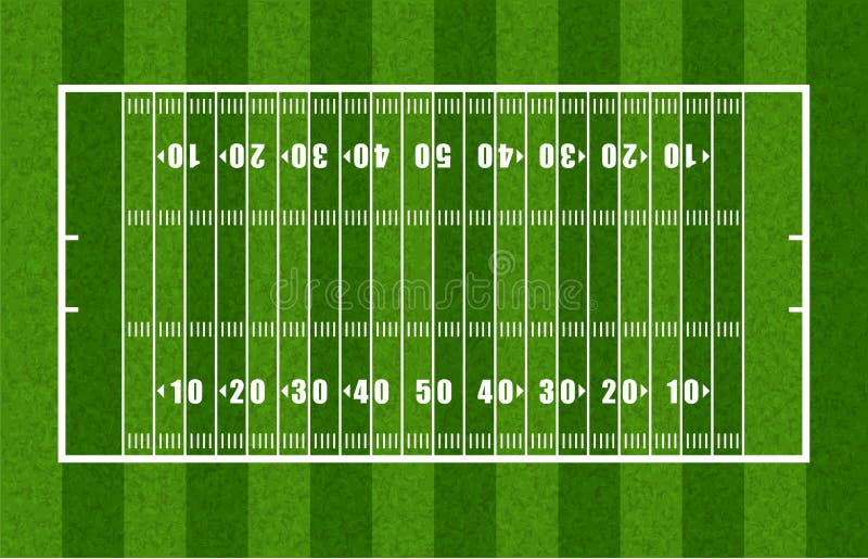 Overview of American Football Field Showing Yard Lines.