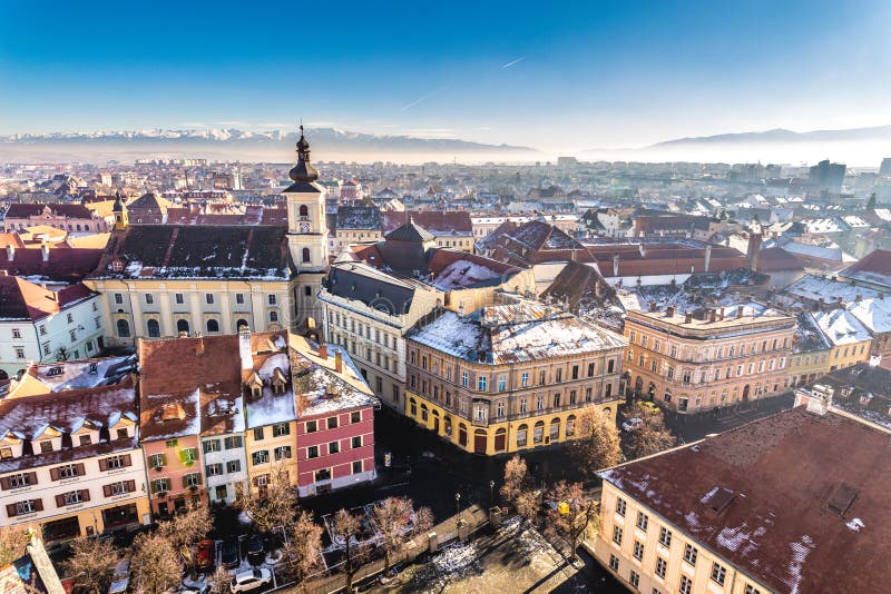 Sibiu, Transylvania, Romania central square at night time. Hermannstadt  city Stock Photo - Alamy