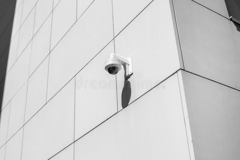 Overview of surveillance cameras on a white background. Security concept. Face recognition. Program for finding criminals. outdoor security camera