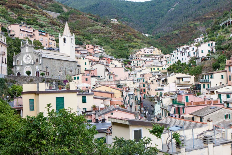 Overview of the town of Riomaggiore in Cinque Terre Italy. Overview of the town of Riomaggiore in Cinque Terre, Italy royalty free stock photos Overview of the town of Riomaggiore in Cinque Terre Italy. Overview of the town of Riomaggiore in Cinque Terre, Italy royalty free stock photos