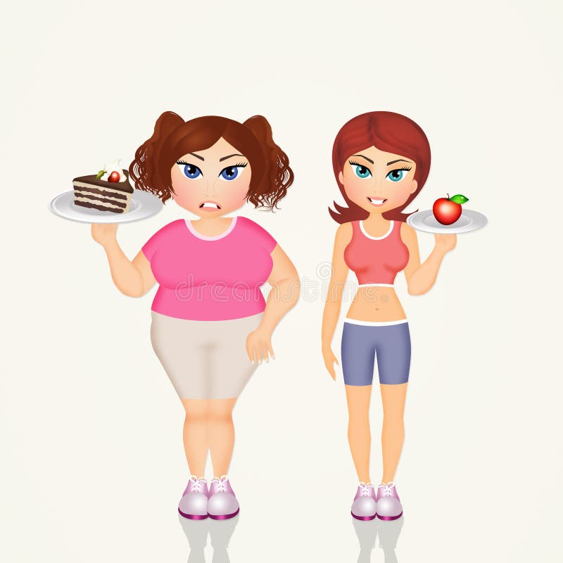 Overweight girl and skinny girl stock illustration Overweight girl and skinny girl stock illustration