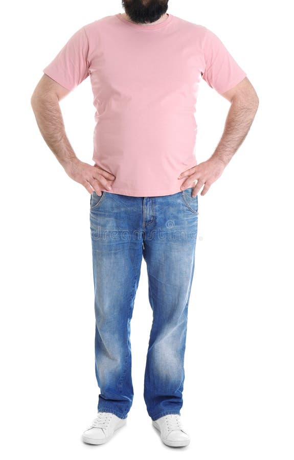 Overweight man isolated on white. Weight loss stock photo Overweight man isolated on white. Weight loss stock photo