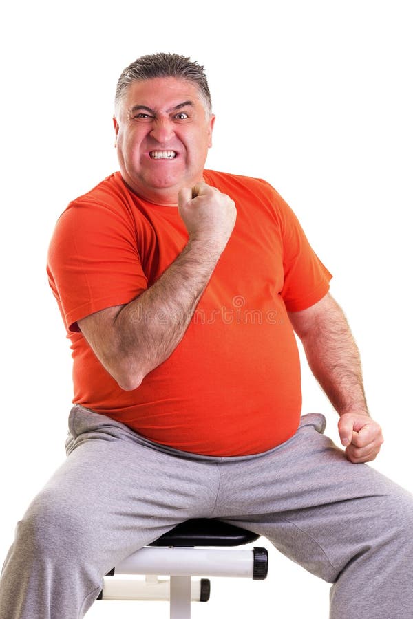 Overweight Man with Acute Back Ache Bending Over Backwards To at Stock
