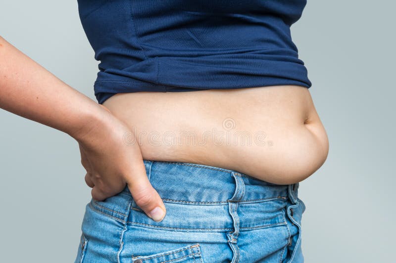 Overweight Woman In Jeans And Fat On Hips And Belly Stock Image Image