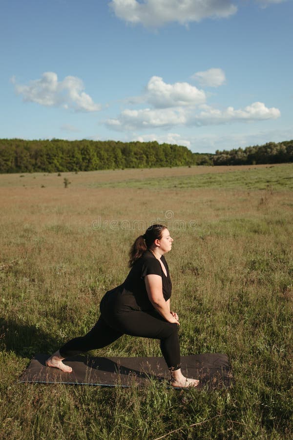 Overweight Woman Stretching Legs Doing Exercises Stock Image - Image of ...