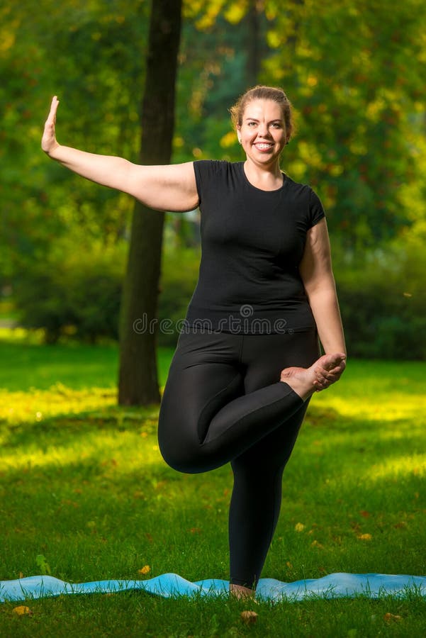 Overweight Woman Stretching Stock Image - Image of nature, healthy ...