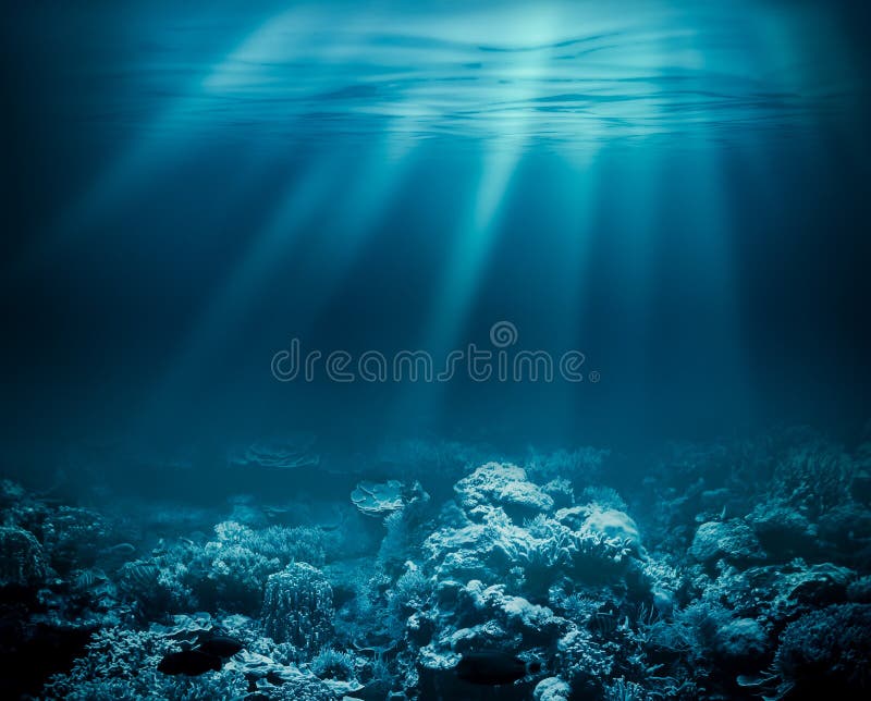 Overzees diep of oceaan onderwater met koraalrif als a