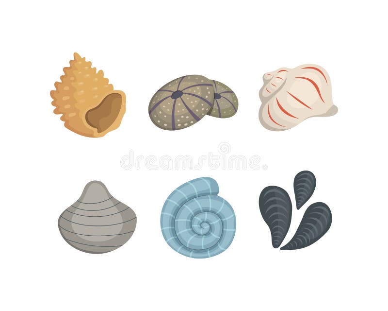 Overzeese shell vectorpictogrammen in beeldverhaalstijl Reeks van tweekleppig schelpdierweekdier Oceaancockleshell stock illustratie Overzeese shell vectorpictogrammen in beeldverhaalstijl Reeks van tweekleppig schelpdierweekdier Oceaancockleshell stock illustratie