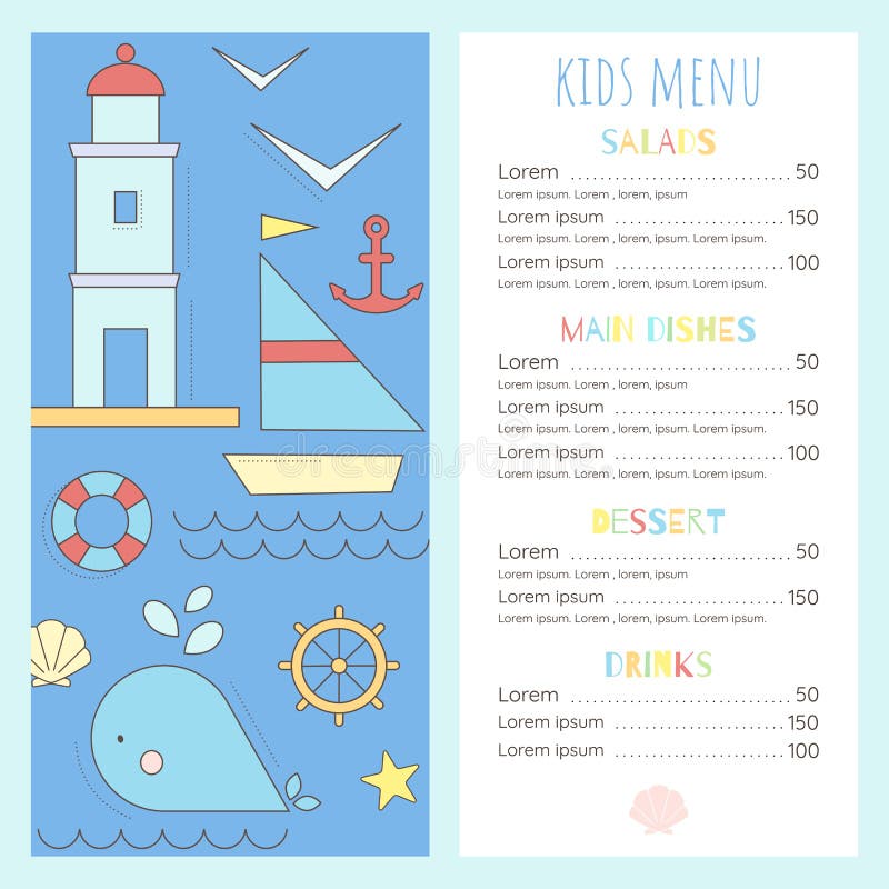 Overzeese stijl children& x27; s menumalplaatje stock illustratie Overzeese stijl children& x27; s menumalplaatje stock illustratie