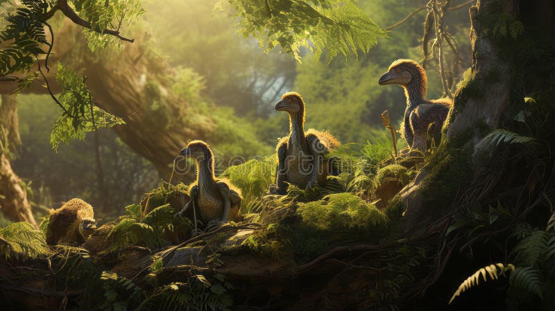 Oviraptor Dinosaurs Guarding Nests Stock Illustration - Illustration of