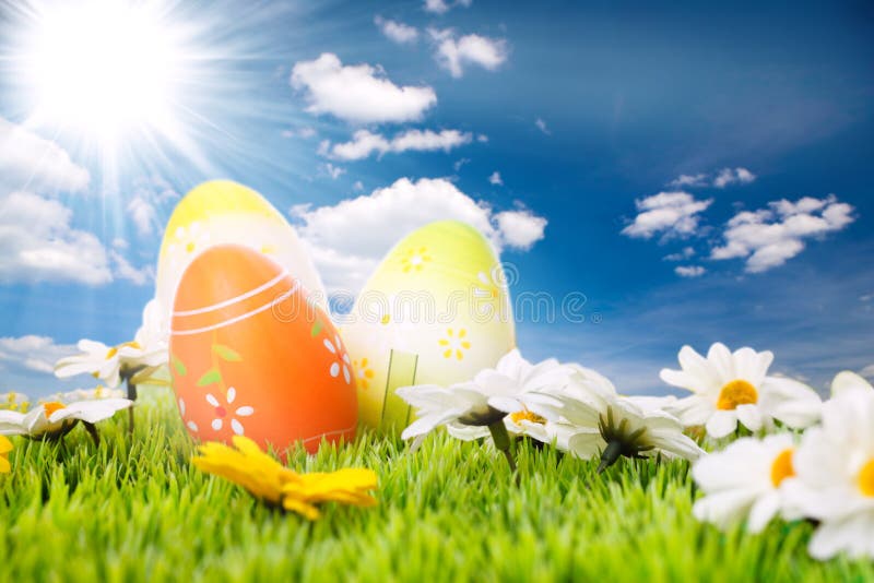 Ovos de Easter antes do céu azul