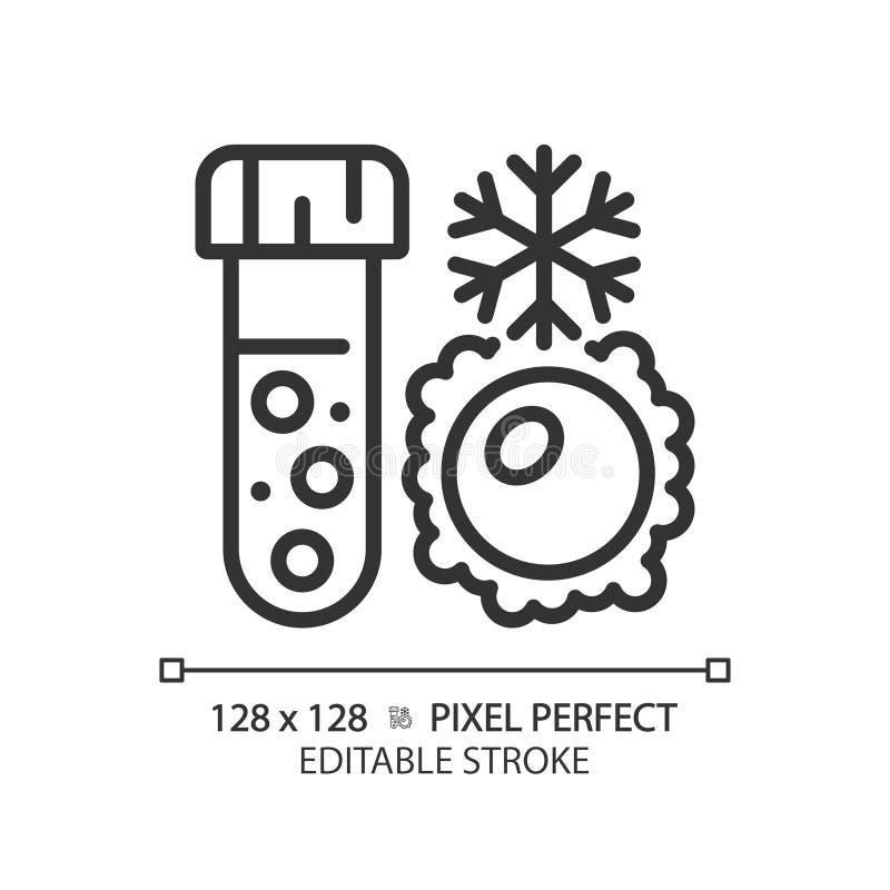 Ovum egg cryopreservation linear icon. Female fertility, biological specimens. Test tube cryosamples. Thin line illustration. Contour symbol. Vector outline drawing. Editable stroke