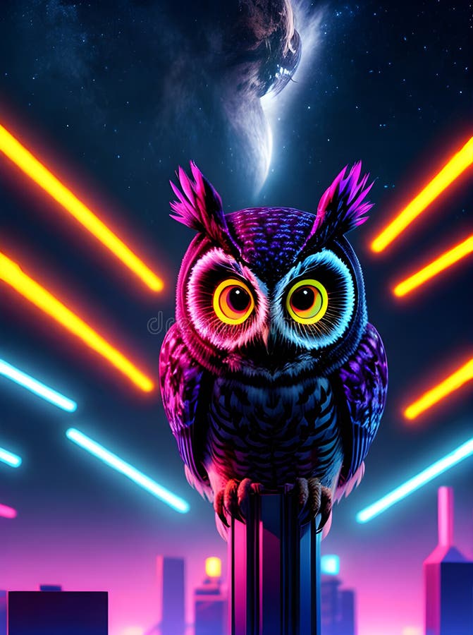 Artă bufniță cu hues de neon 3d royalty free illustration