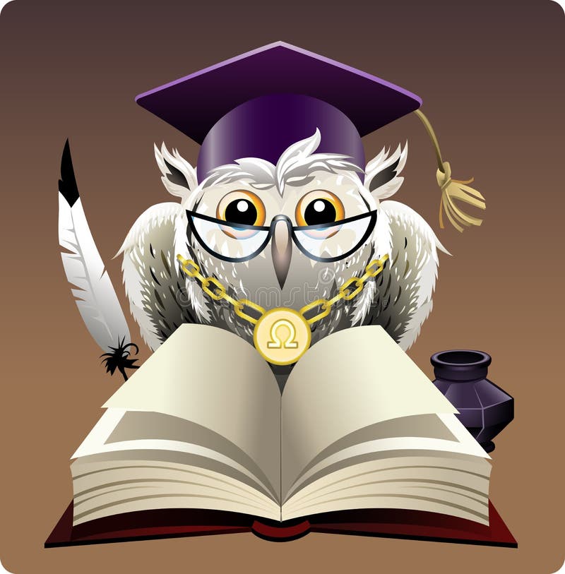 Owl in bachelor hat royalty free illustration