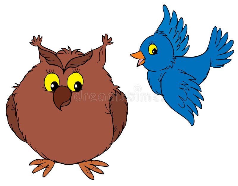 Owl and bird cartoon stock illustration