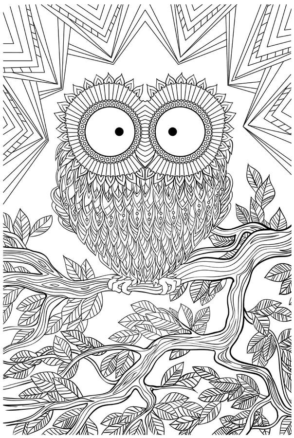 Owl In The Forest Coloring Book For Adults Vector Stock Vector