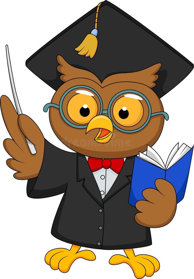 Owl Cartoon Wearing a Graduation Uniform Giving a Presentation Stock ...