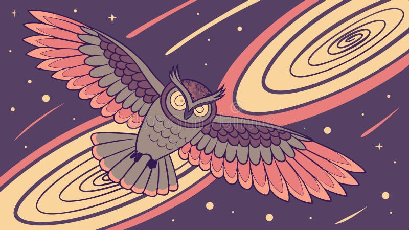 Owl flying through abstract swirling cosmic sky vector design Generative AI stock illustration