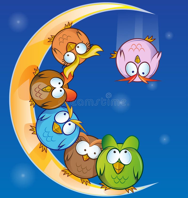 Owl group cartoon stock illustration