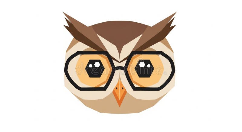 The owl has prominent angular eyebrows and large orange eyes stock illustration