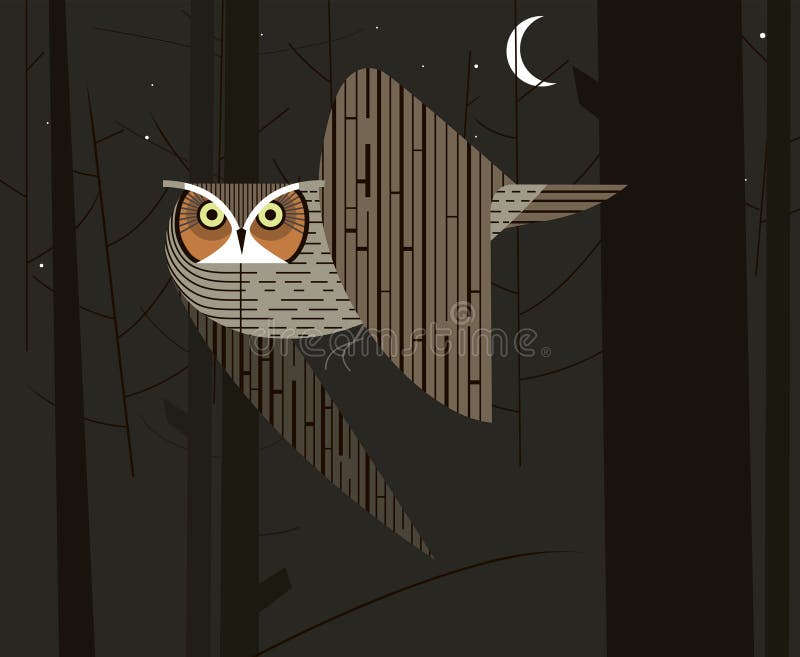 Owl hunts in the night forest