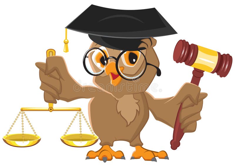 Owl Judge Holding Gavel and Scales Stock Vector - Illustration of