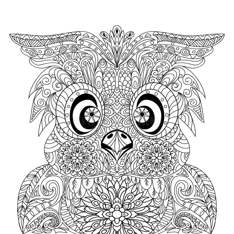 Decorative Owl on a Flowering Branch Coloring Book for Adults. Hand Drawn  Decorative Owl for the Anti Stress Coloring Page Stock Vector -  Illustration of abstract, drawn: 116211446