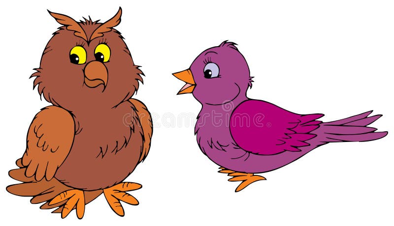 Owl and purple bird royalty free illustration