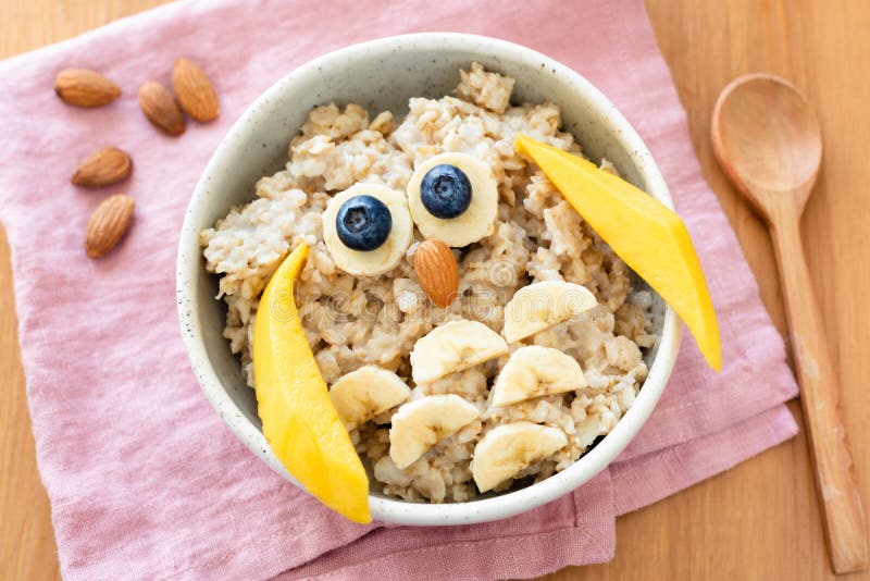 Owl shaped breakfast porridge for kids