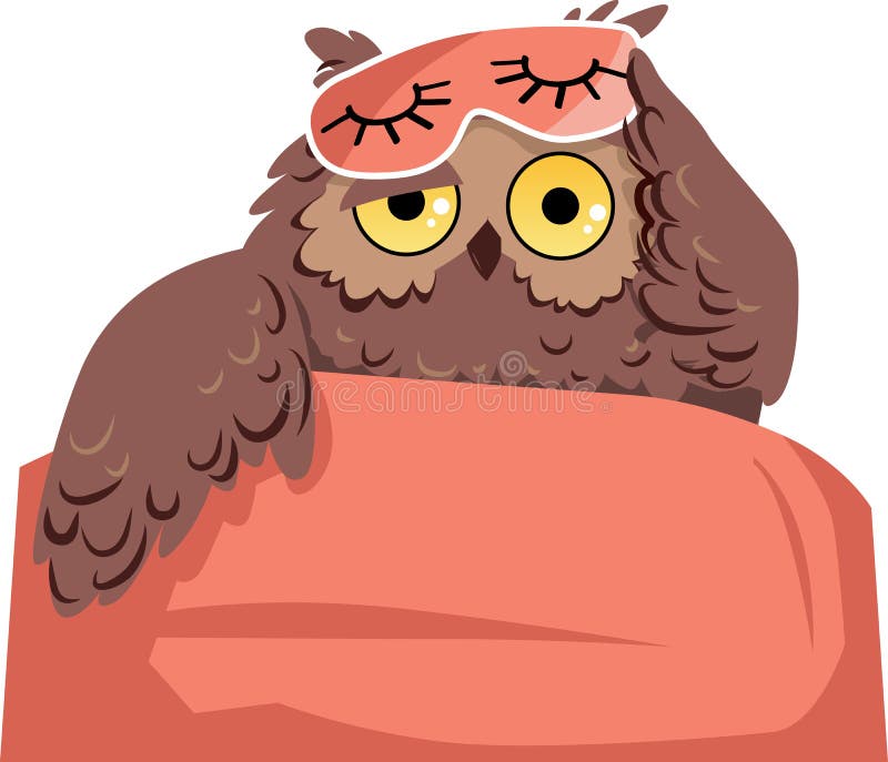 An owl in a sleeping mask waking up as a metaphor for sleep problems, EPS 8 vector illustration. Brain sleeping vectors