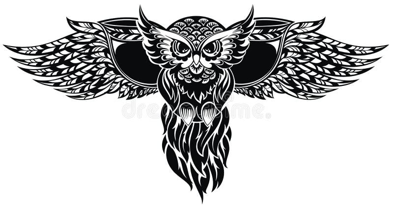 Owl. Tattoo design stock vector. Illustration of flying - 42057225