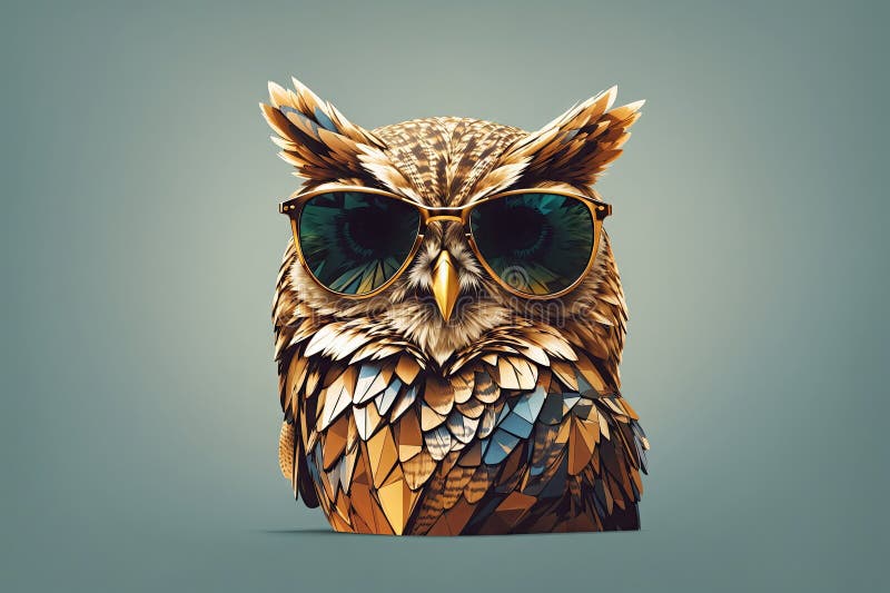 Owl Wearing Sunglasses on a Solid Color Background. Ai Generative Stock