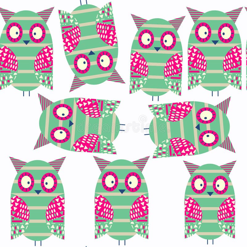 Owls abstract vector nature fauna seamless pattern. It is locate royalty free illustration