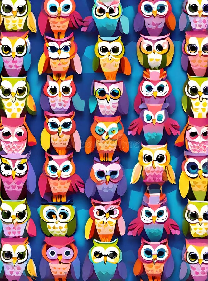 Owls Background Knolling Drawing Pantone Color Palette Stock