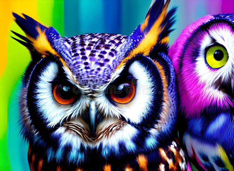 Afișaj artistic colorat al bufnițelor stock illustration